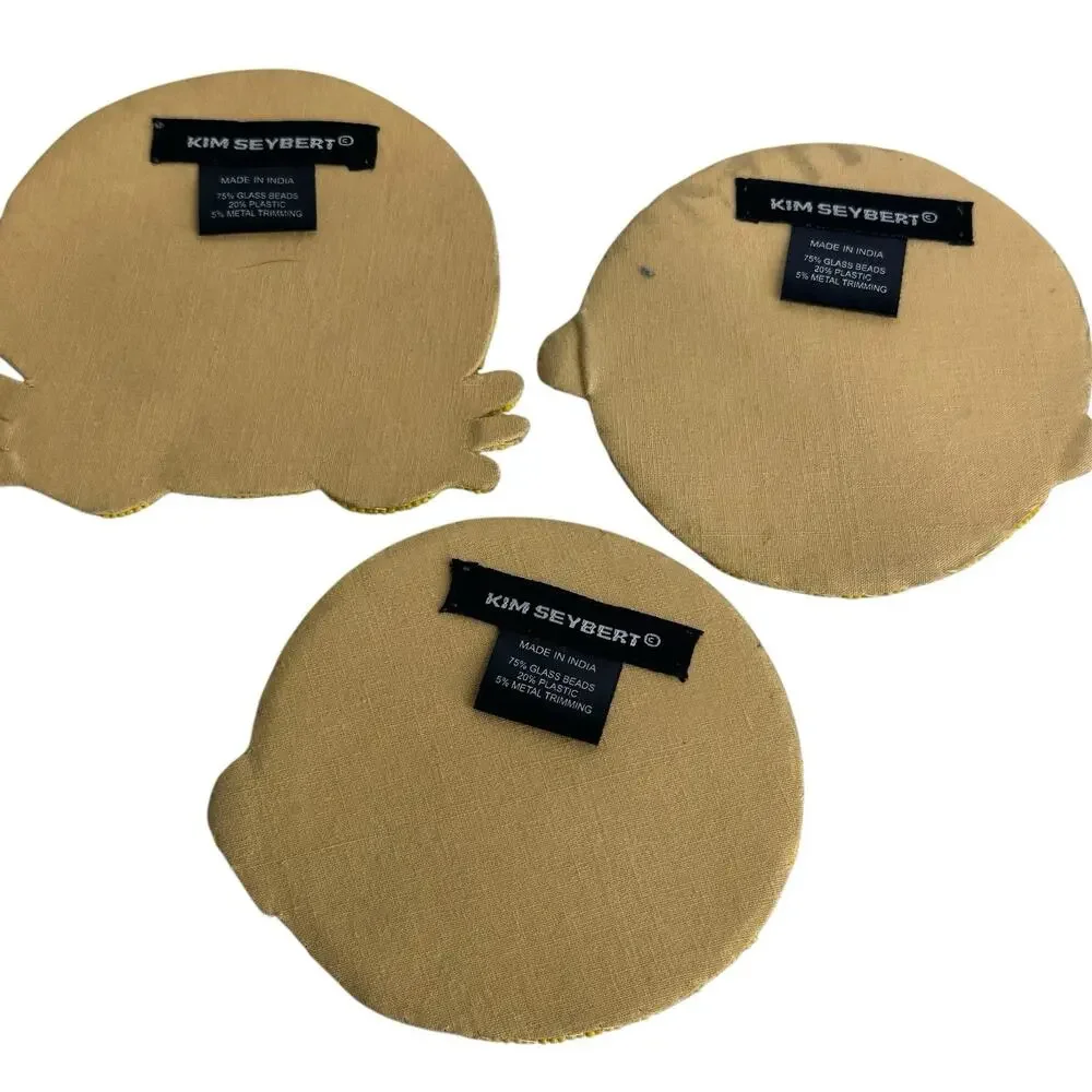 KIM SEYBERT Emoji Coasters set of 6 Glass Beaded